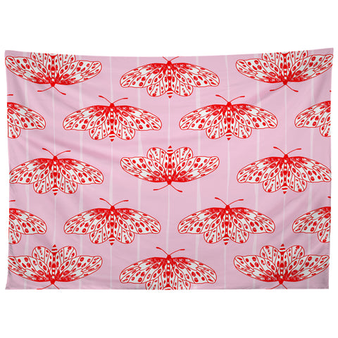 Insvy Design Studio Butterfly Pink Red Tapestry