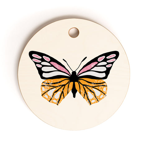 Insvy Design Studio ButterflyPink Yellow Cutting Board Round