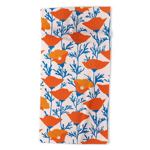 Insvy Design Studio California Poppy Orange Blue Beach Towel