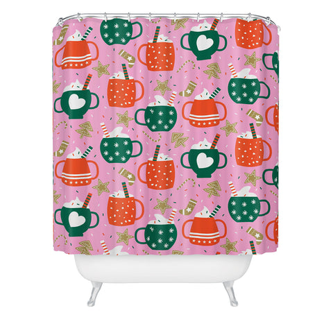 Festive Winter Hut in pink Outdoor Rug by showmemars