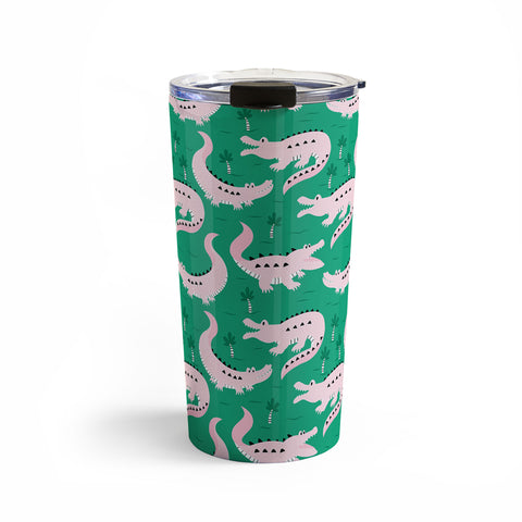 Insvy Design Studio Crocodile Pink Green Travel Mug
