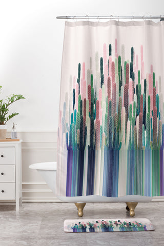 Iveta Abolina Cacti Stripe Pastel Shower Curtain And Mat