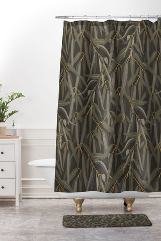 Iveta Abolina Eucalyptus Leaves Deep Olive Shower Curtain And Mat