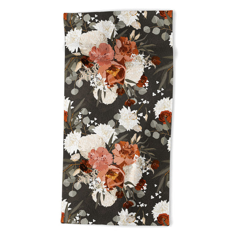 Iveta Abolina Peonies Deep Olive Beach Towel