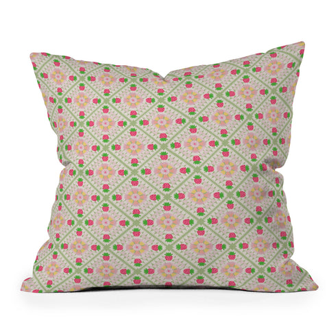 Iveta Abolina Strawberry Crochet Green Throw Pillow