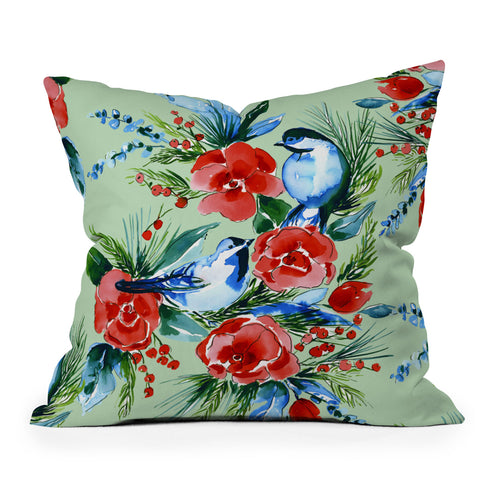 Jacqueline Maldonado Winter Birds Light Green Outdoor Throw Pillow