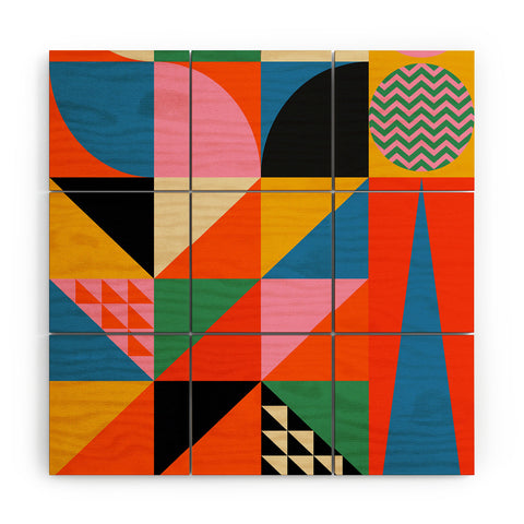 Jen Du Geometric abstraction in color Wood Wall Mural