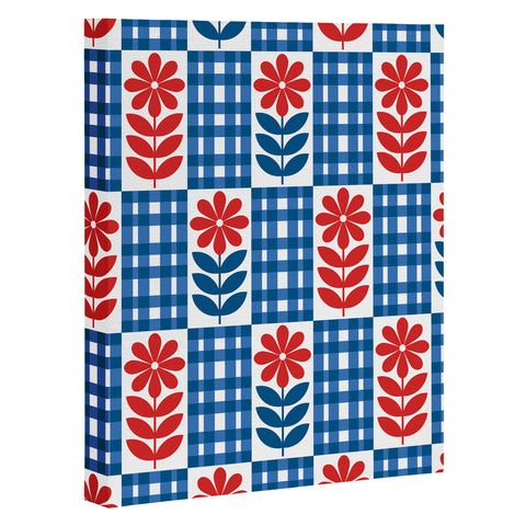 Jenean Morrison Gingham Floral Blue Art Canvas