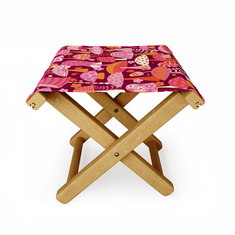 Jenean Morrison Many Mushrooms Pink Folding Stool