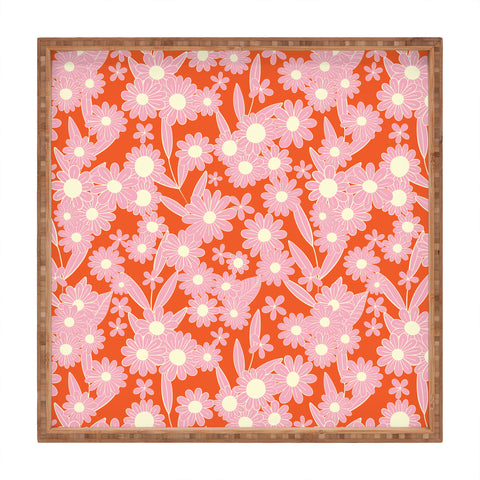 Jenean Morrison Simple Floral Pink Red Square Tray