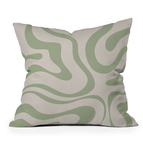 Kierkegaard Design Studio Liquid Swirl Almond and Sage Outdoor Throw Pillow