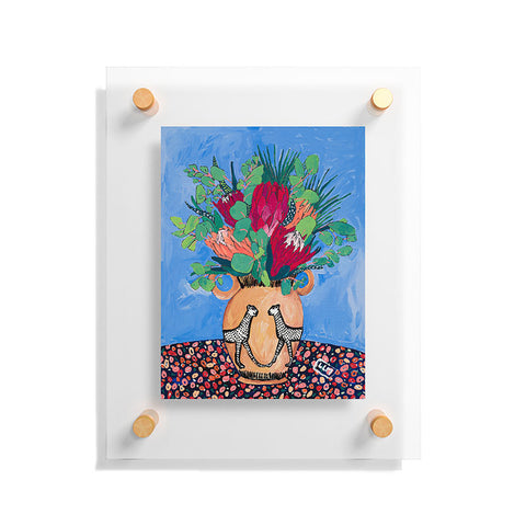 Lara Lee Meintjes Cheetah Vase with Protea Bouquet Floating Acrylic Print
