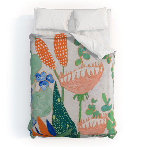 Lara Lee Meintjes Proteas and Birds of Paradise Painting Duvet Cover