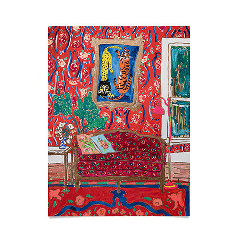 Lara Lee Meintjes Red Interior with Lion and Tiger Poster