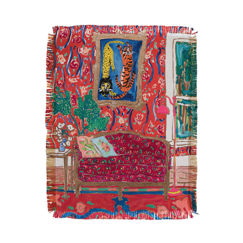 Lara Lee Meintjes Red Interior with Lion and Tiger Throw Blanket