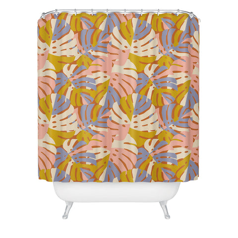 Lathe & Quill Color Block Monstera Pink Shower Curtain