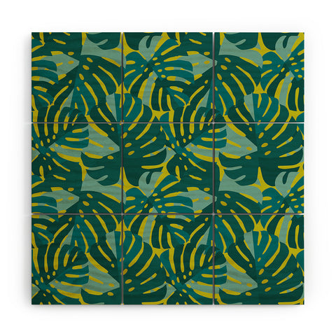 Lathe & Quill Monstera Leaves in Teal Wood Wall Mural