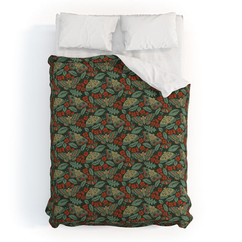 Lathe & Quill Moths in Emerald Twilight Duvet Cover