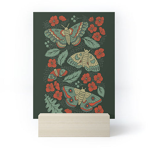 Lathe & Quill Moths in Emerald Twilight Mini Art Print