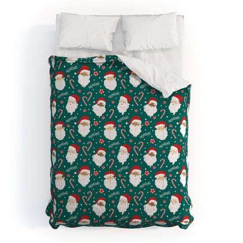 Lathe & Quill Peppermint Santas on Vivid Teal Comforter