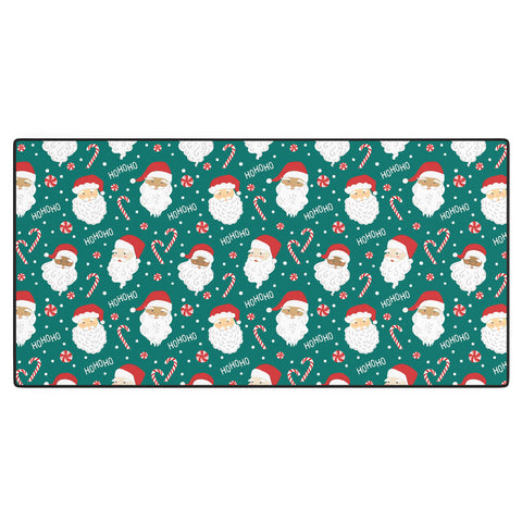 Lathe & Quill Peppermint Santas on Vivid Teal Desk Mat