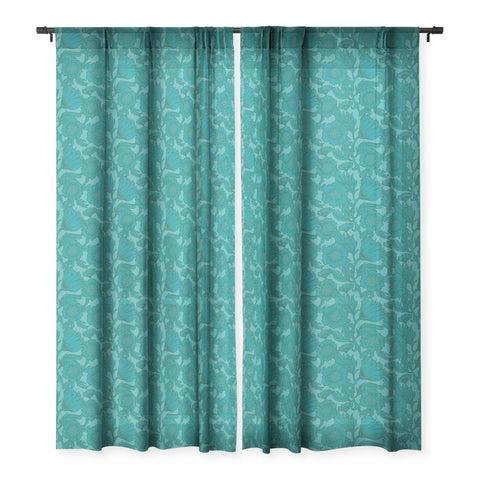 Lathe & Quill Teal Floral Flourish Large Sheer Window Curtain