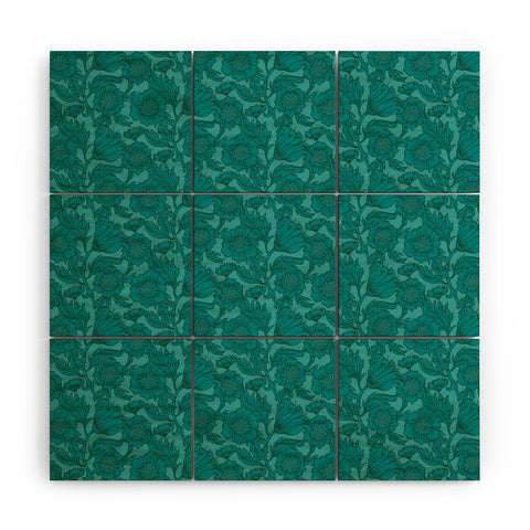 Lathe & Quill Teal Floral Flourish Large Wood Wall Mural