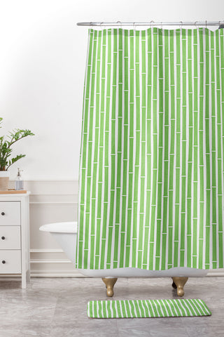 Little Arrow Design Co bamboo bright green Shower Curtain And Mat