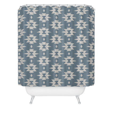 Little Arrow Design Co boho aztec stars vintage blue Shower Curtain