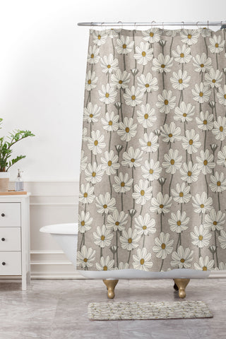 Little Arrow Design Co cosmos floral neutrals Shower Curtain And Mat