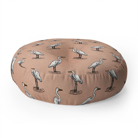 Little Arrow Design Co egrets on peach Floor Pillow Round