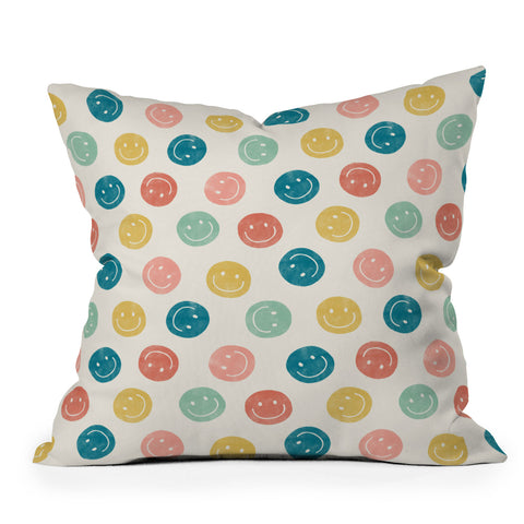 Little Arrow Design Co smiley faces multicolor Throw Pillow