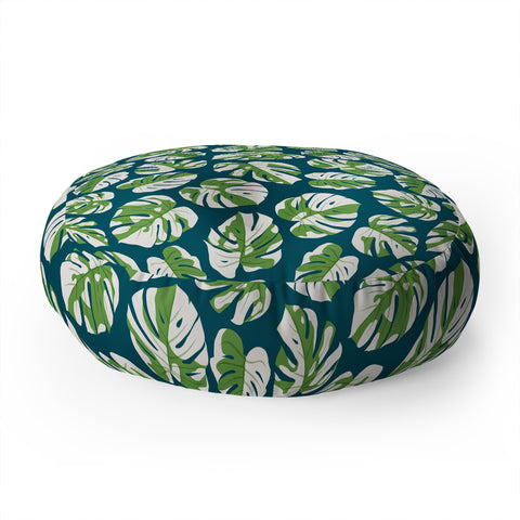 Little Arrow Design Co variegated monstera on blue Floor Pillow Round