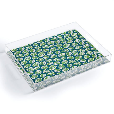 Little Arrow Design Co variegated monstera on blue Acrylic Tray