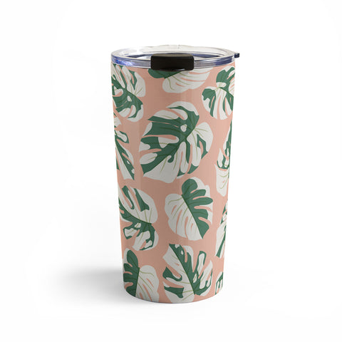 Little Arrow Design Co variegated monstera on pink Travel Mug