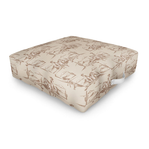 Little Arrow Design Co western cowgirl toile in tan Outdoor Floor Cushion