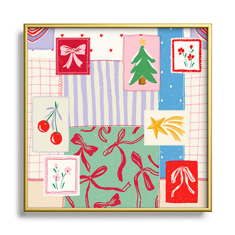 LouBruzzoni Christmas retro patch Square Metal Framed Art Print