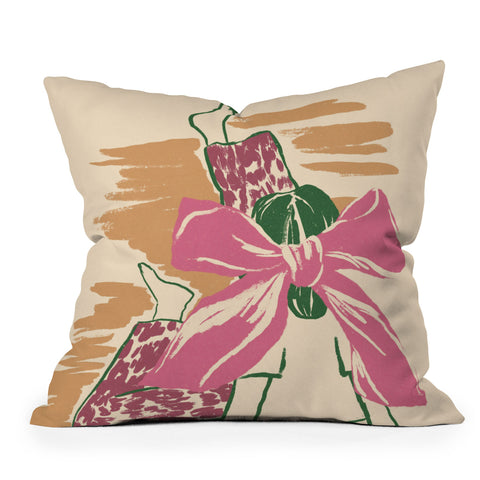 LouBruzzoni Girl With A Pink Bow Throw Pillow