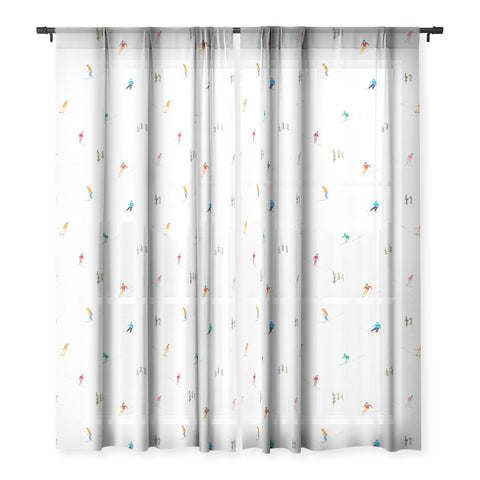 Lyman Creative Co Mountain Skiers Pattern Sheer Window Curtain