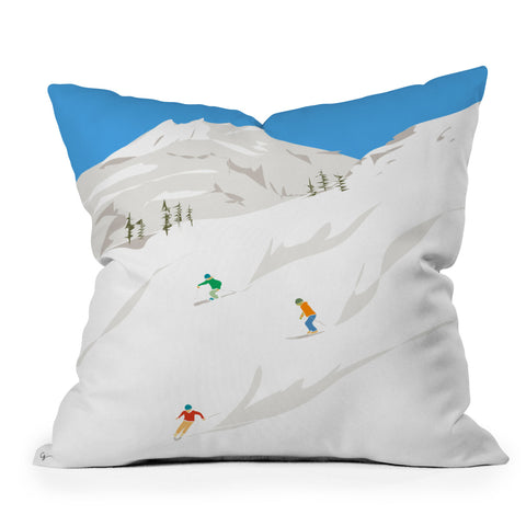 Lyman Creative Co Snowy Mountain Skiers Throw Pillow