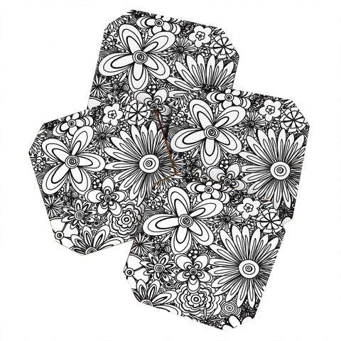 Madart Inc. All Over Flowers Black White Coaster Set