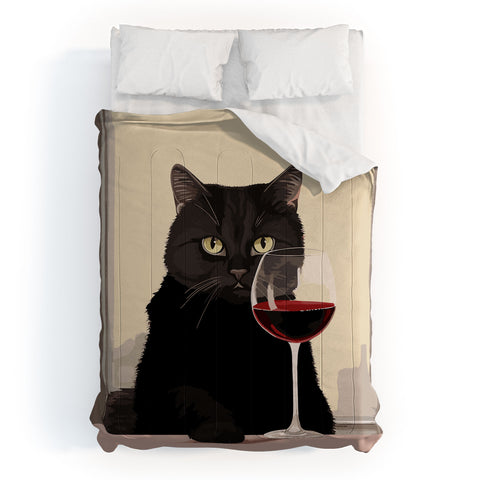 Mambo Art Studio Black Cat with Wine Comforter