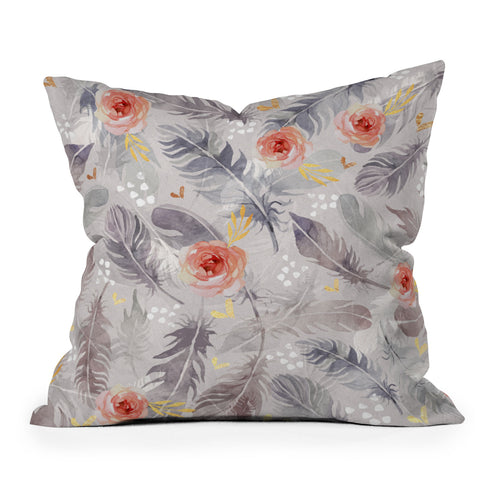 Marta Barragan Camarasa Abstract floral with feathers Outdoor Throw Pillow