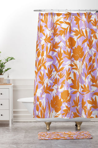 Marta Barragan Camarasa Orange garden on lavender Shower Curtain And Mat