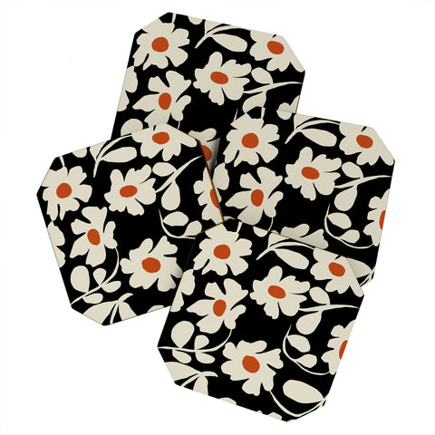 Miho Black and white floral I Coaster Set