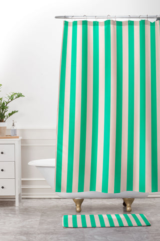 Miho minted stripe Shower Curtain And Mat