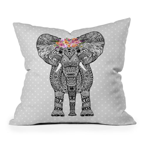 Monika Strigel 1P FLOWER GIRL ELEPHANT GREY 1 Outdoor Throw Pillow