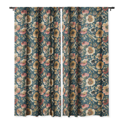 Ninola Design Artistic Poppies Midnight Blue Blackout Window Curtain