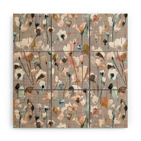 Ninola Design Artistic Wild Flowers Winter Neutral Wood Wall Mural