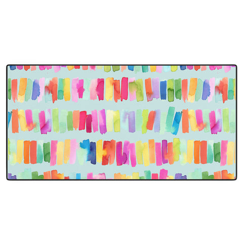 Ninola Design Brushstrokes Colorful Stripes Blue Desk Mat